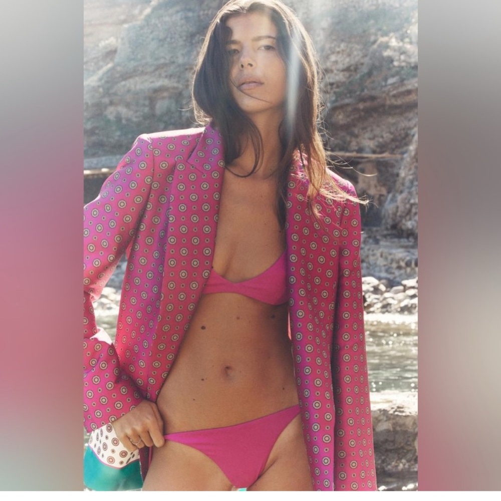 Zara Pink and Teal Patterned Blazer printed satin jacket - Picture 2 of 13